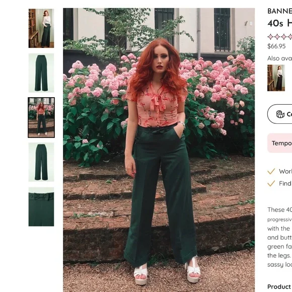 Banned retro 40s Hidden Away Trousers in Teal m - Picture 4 of 6